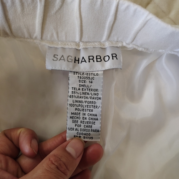 Sag Harbor Women's White Wide-Leg Pants,55%linen,45%Rayon,Lining 100%polyester. - Picture 3 of 11